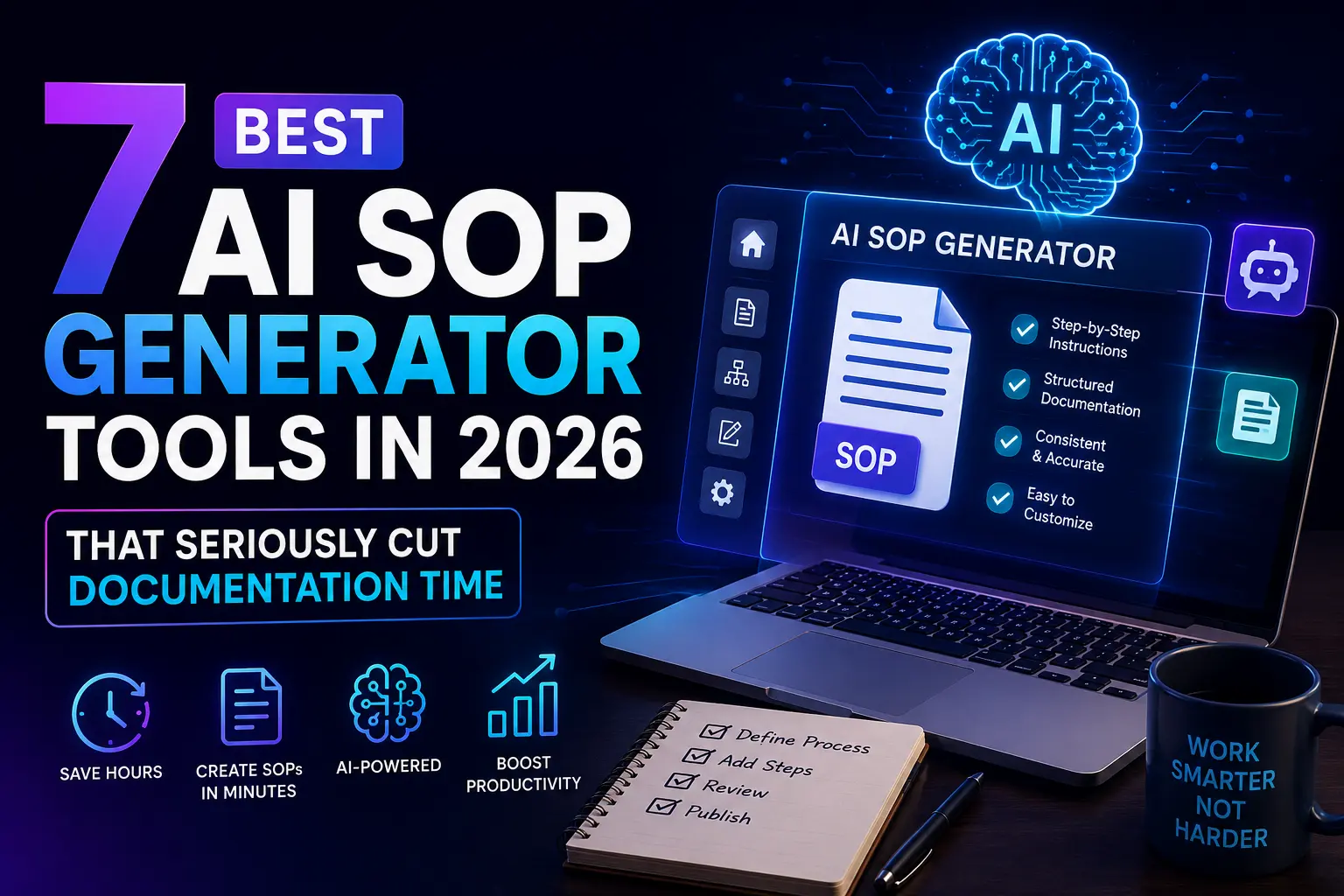 7 Best AI SOP Generator Tools in 2026 featured image showing AI-powered software creating standard operating procedures to automate documentation and improve business productivity.