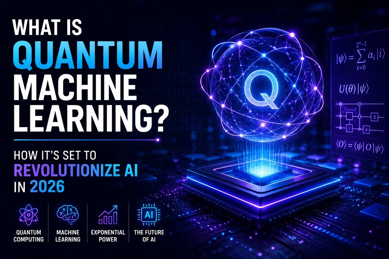 A complex quantum computing matrix intersecting with machine learning models.
