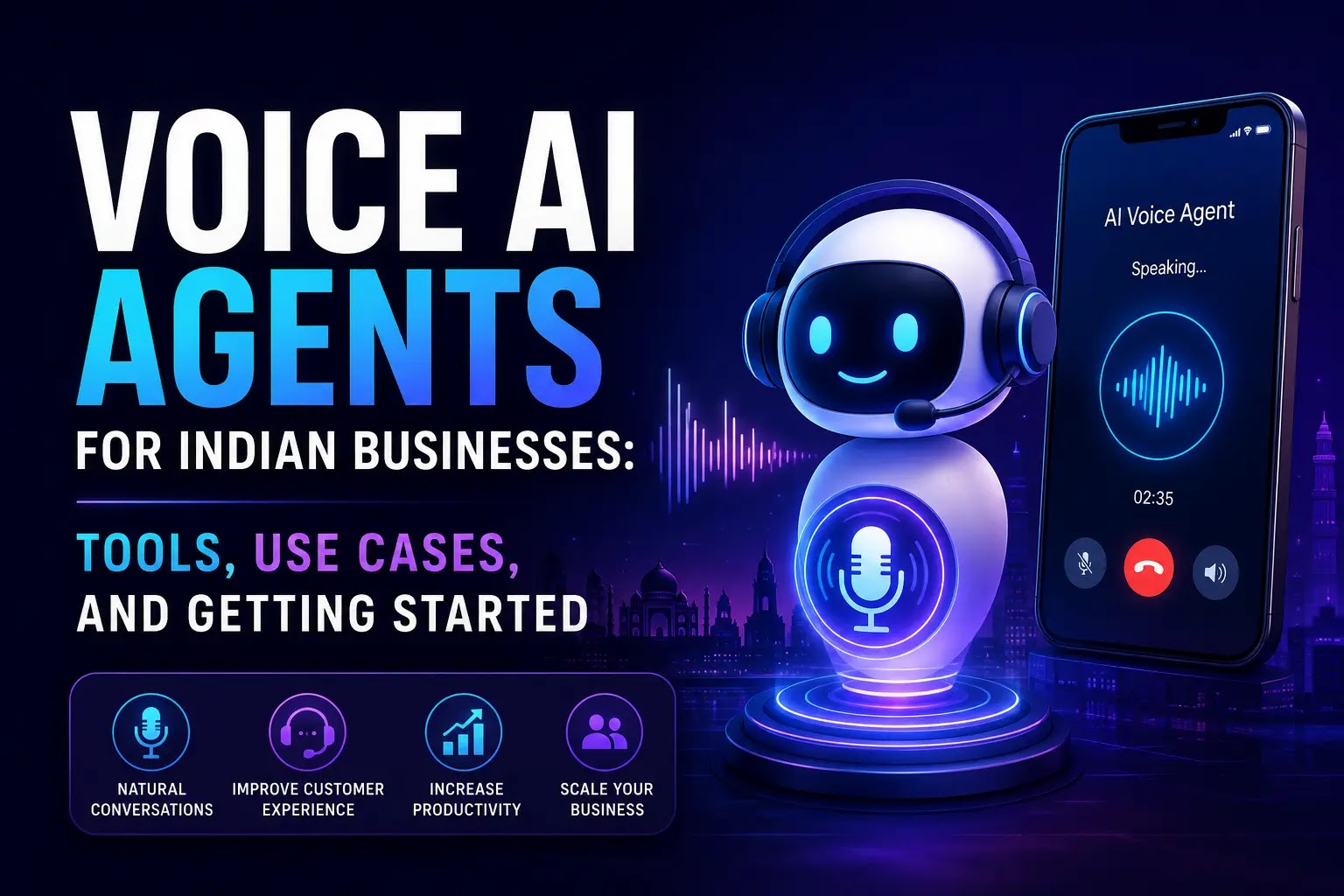 A digital soundwave graphic representing advanced conversational Voice AI agents for Indian businesses.